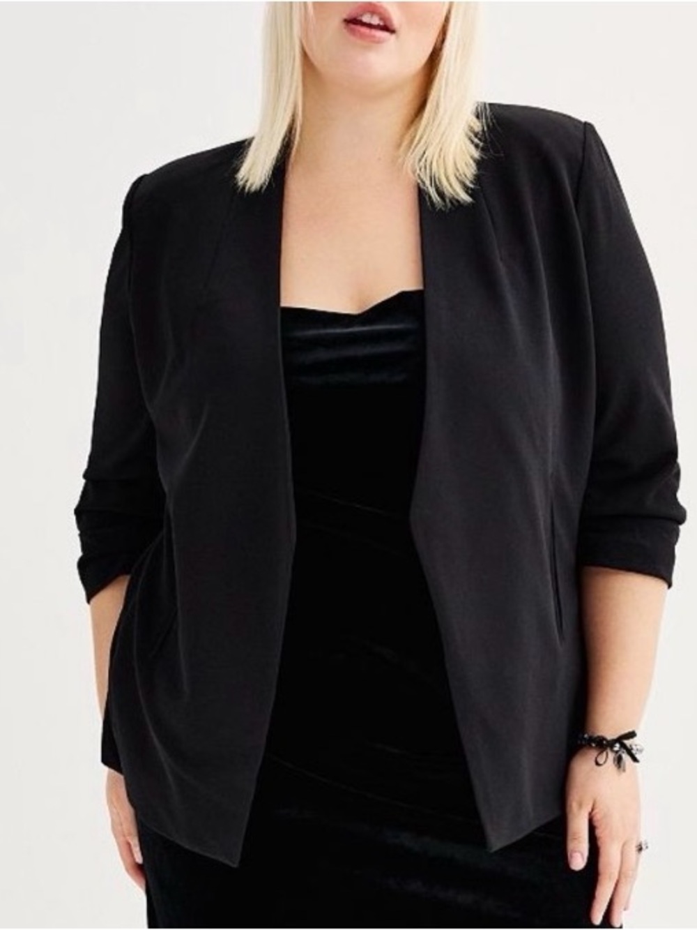 Premise | Black Open-Front Ruched 3/4-Sleeve Business Casual Blazer Sz 2X